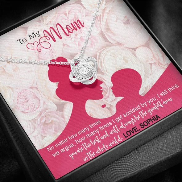 To My Mom, You Are The Greatest Mom In he Whole World Customized Knot Necklace, Personalized Necklace with Message card, Gift For Birthday, Christmas, Mother's Day, Gift Ideas For Mom/Daughter