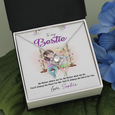 To My Bestie, Love Knot Necklace With I'll Always Be There For You Custom Message Card, Necklace for Her, Birthday, Gift For Her, Jewelry For Her, Pendant For Her
