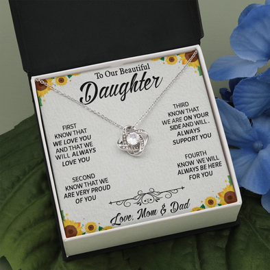 To Our Beautiful Daughter, Love Knot Necklace With Know That We Love You Message Card, Daughter's Day, Birthday Gift For Her, Jewelry For Her, Necklace For Her, Pendant For Her