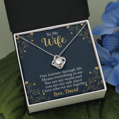 To My Beautiful Wife, Love Knot Necklace With Our Journey Through Life Means Everything To Me Customized Message Card, Birthday, Gift For Her, Jewelry For Her, Pendant For Her