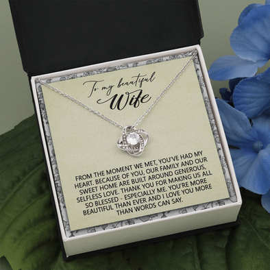 To My Beautiful Wife, Love Knot Necklace With Thank You For Making Us All So Blessed Message Card, Anniversary, Birthday, Gift For Her, Jewelry For Her, Pendant For Her