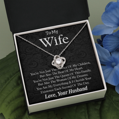 To My Wife, Love Knot Necklace With You Are The Beat Of My Heart Forever Message Card, Jewelry For Her, Anniversary, Birthday, Gift For Her, Pendant For Her