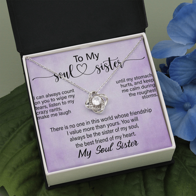 To My Soul Sister, Love Knot Necklace With I Can Always Count On You To Wipe My Tears Message Card, Birthday, Gift For Her, Necklace for Her, Jewelry For Her