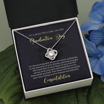 To A Beautiful Girl, Love Knot Necklace With Move Confidently In The Direction of Your Dreams Message Card, Pendant For Her, Graduation Day Gift For Her, Jewelry For Her