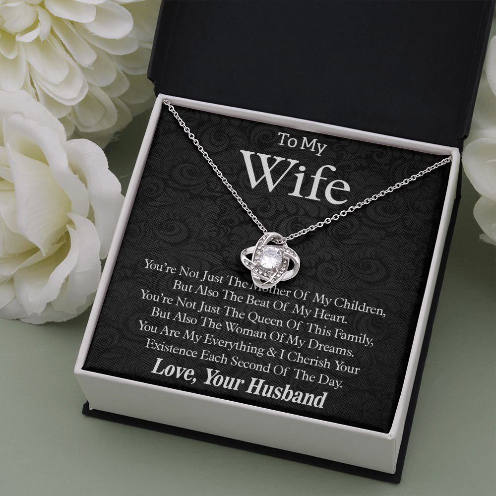 To My Wife, Love Knot Necklace With You Are The Beat Of My Heart Forever Message Card, Jewelry For Her, Anniversary, Birthday, Gift For Her, Pendant For Her