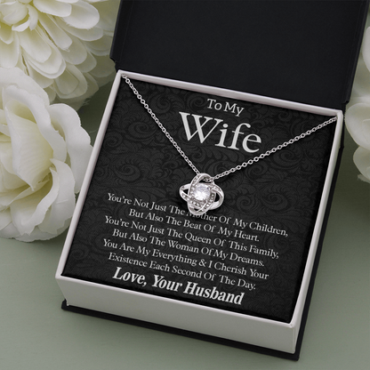 To My Wife, Love Knot Necklace With You Are The Beat Of My Heart Forever Message Card, Jewelry For Her, Anniversary, Birthday, Gift For Her, Pendant For Her