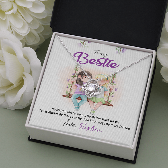 To My Bestie, Love Knot Necklace With I'll Always Be There For You Custom Message Card, Necklace for Her, Birthday, Gift For Her, Jewelry For Her, Pendant For Her