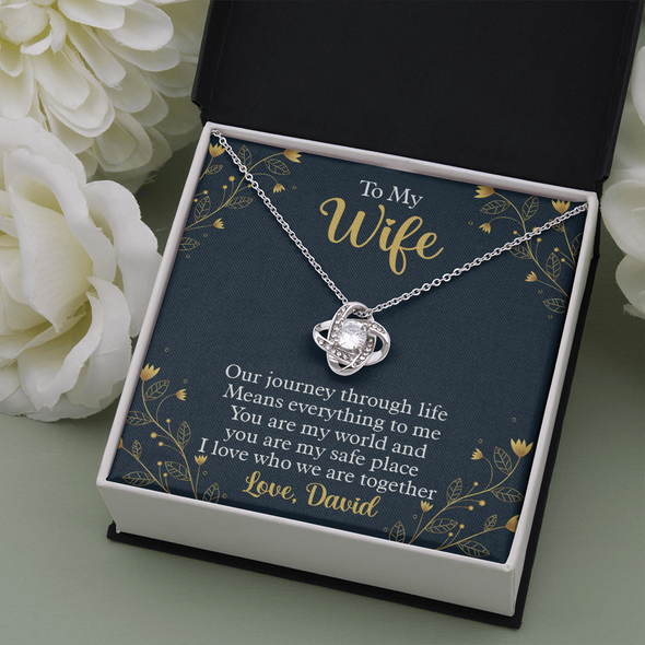 To My Beautiful Wife, Love Knot Necklace With Our Journey Through Life Means Everything To Me Customized Message Card, Birthday, Gift For Her, Jewelry For Her, Pendant For Her