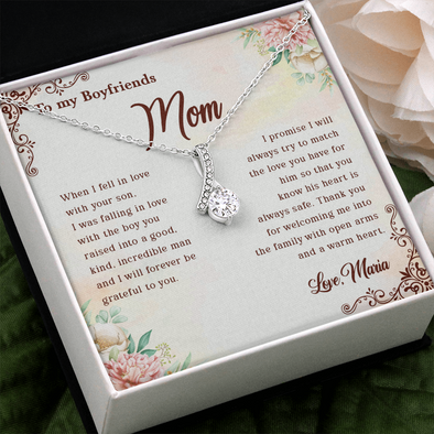 To My Boyfriend's Mom, Alluring Beauty Necklace With I Will Forever Be Grateful To You Message Card, Mother's Day Gift, Anniversary Gift, Birthday Gift, Jewelry For Her, Customized Message Card