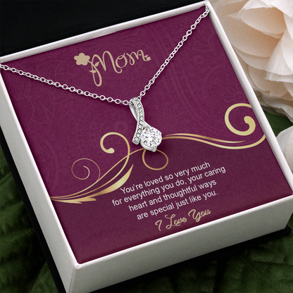Mom, Alluring Beauty Necklace With Love You For Everything You Do Message Card, Mother's Day Gift, Birthday, Anniversary, Gift For Her, Jewelry For Her, Pendant For Her