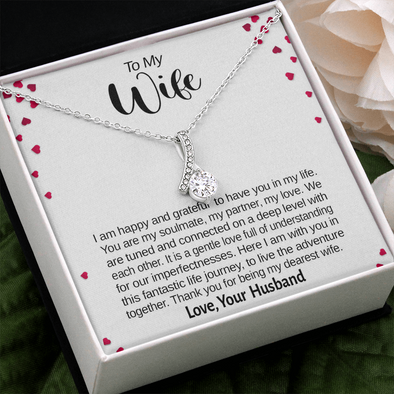 To My Wife, Alluring Beauty Necklace With Here I Am With You In This Fantastic Life Journey Message Card, Birthday, Anniversary, Gift For Her, Jewelry For Her, Pendant For Her