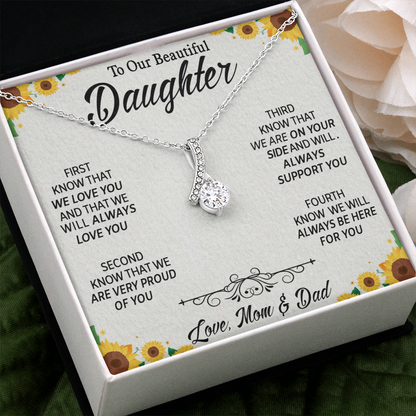 To Our Beautiful Daughter, Alluring Beauty Necklace With Know That We Love You Message Card, Daughter's Day, Birthday Gift For Her, Jewelry For Her, Necklace For Her, Pendant For Her