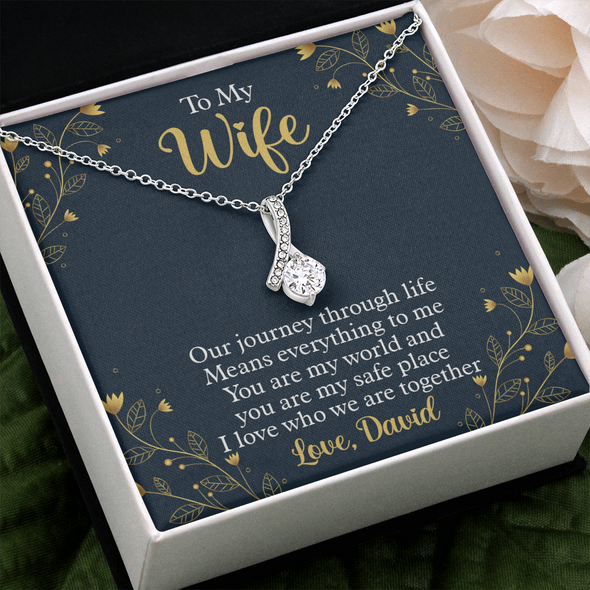 To My Beautiful Wife, Alluring Beauty Necklace With Our Journey Through Life Means Everything To Me Customized Message Card, Birthday, Gift For Her, Jewelry For Her, Pendant For Her