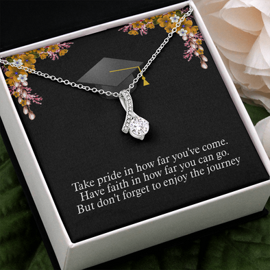To A Beautiful Girl, Love Knot Necklace With Take Pride In How Far You've Come Message Card, Convocation Day Gift For Her, Pendant For Her, Jewelry For Her