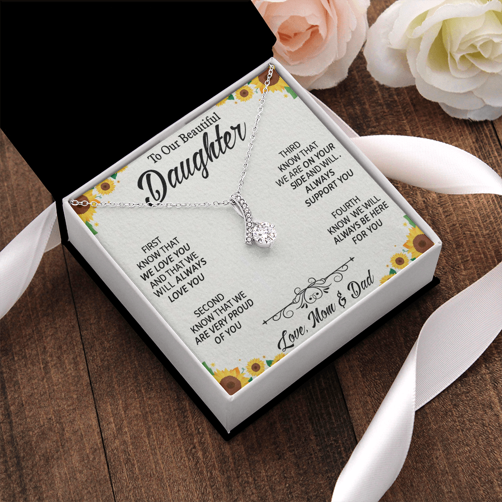 To Our Beautiful Daughter, Alluring Beauty Necklace With Know That We Love You Message Card, Daughter's Day, Birthday Gift For Her, Jewelry For Her, Necklace For Her, Pendant For Her