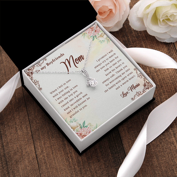 To My Boyfriend's Mom, Alluring Beauty Necklace With I Will Forever Be Grateful To You Message Card, Mother's Day Gift, Anniversary Gift, Birthday Gift, Jewelry For Her, Customized Message Card