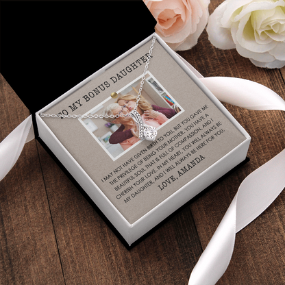 To My Bonus Daughter, Alluring Beauty Necklace With Privilege Of Being Your Mother Message Card, Customized Picture And Name Gift Pendant For Her, Christmas, Birthday, Anniversary, Gift For Her