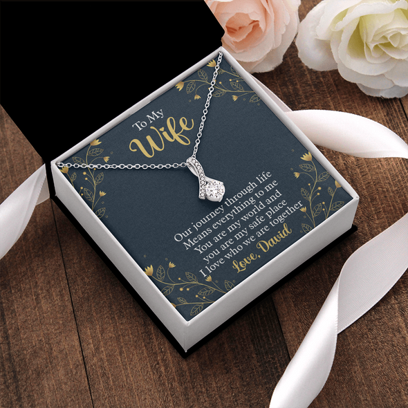 To My Beautiful Wife, Alluring Beauty Necklace With Our Journey Through Life Means Everything To Me Customized Message Card, Birthday, Gift For Her, Jewelry For Her, Pendant For Her