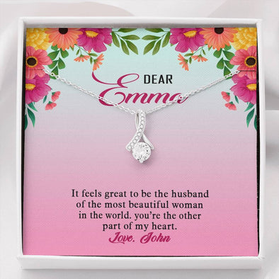 Dear Wife, It Feels Great To Be The Husband Of Most Beautiful Wife In The World, Couple Gifts, Custom Name Jewelry, Alluring Beauty Necklace, Pendant For Wife
