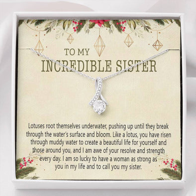 Alluring Beauty Necklace For My Incredible Sister, Gift For Her, Silver Necklace With Message Card, Pendant For Her, Gift For Birthday, Christmas, Sister's Day