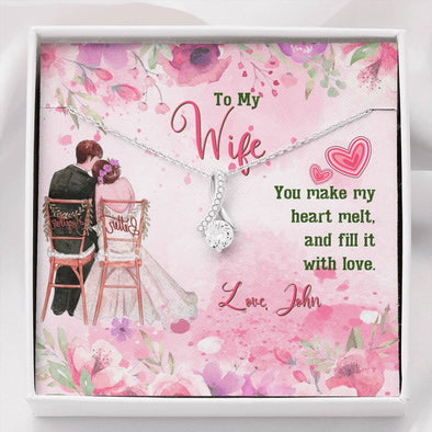 Dear Wife You Make My Heart Melt And Fill It With Love, Customized Gift For Wife, Pendant, Valentine's Gift, Alluring Beauty Necklace, Birthday, Couple Necklace