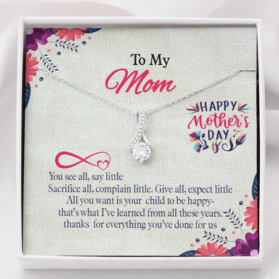 To My Mom, Thanks For Everything You Have Done For Us, Alluring Beauty Necklace, Silver Pendant With Message Card, Jewelry For Her