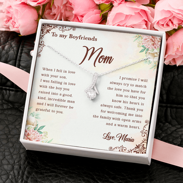 To My Boyfriend's Mom, Alluring Beauty Necklace With I Will Forever Be Grateful To You Message Card, Mother's Day Gift, Anniversary Gift, Birthday Gift, Jewelry For Her, Customized Message Card