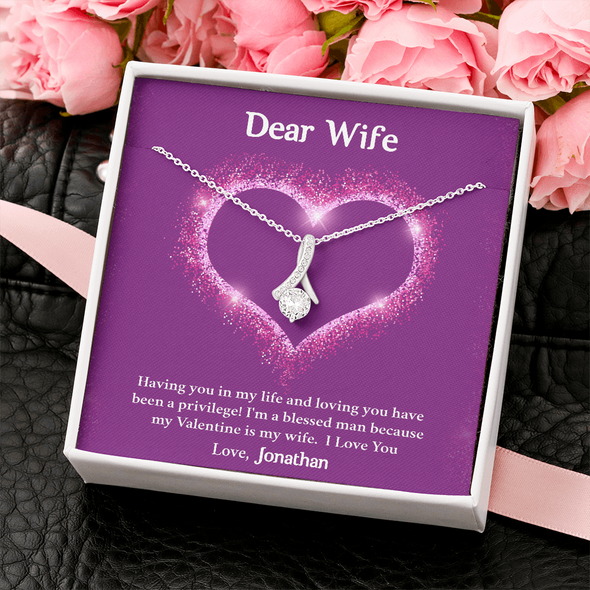 Dear Wife, Alluring Beauty Necklace With Having You In My Life Message Card, Birthday, Anniversary, Valentine's Day Gift, Jewelry For Her, Pendant For Her, Customized Message Card