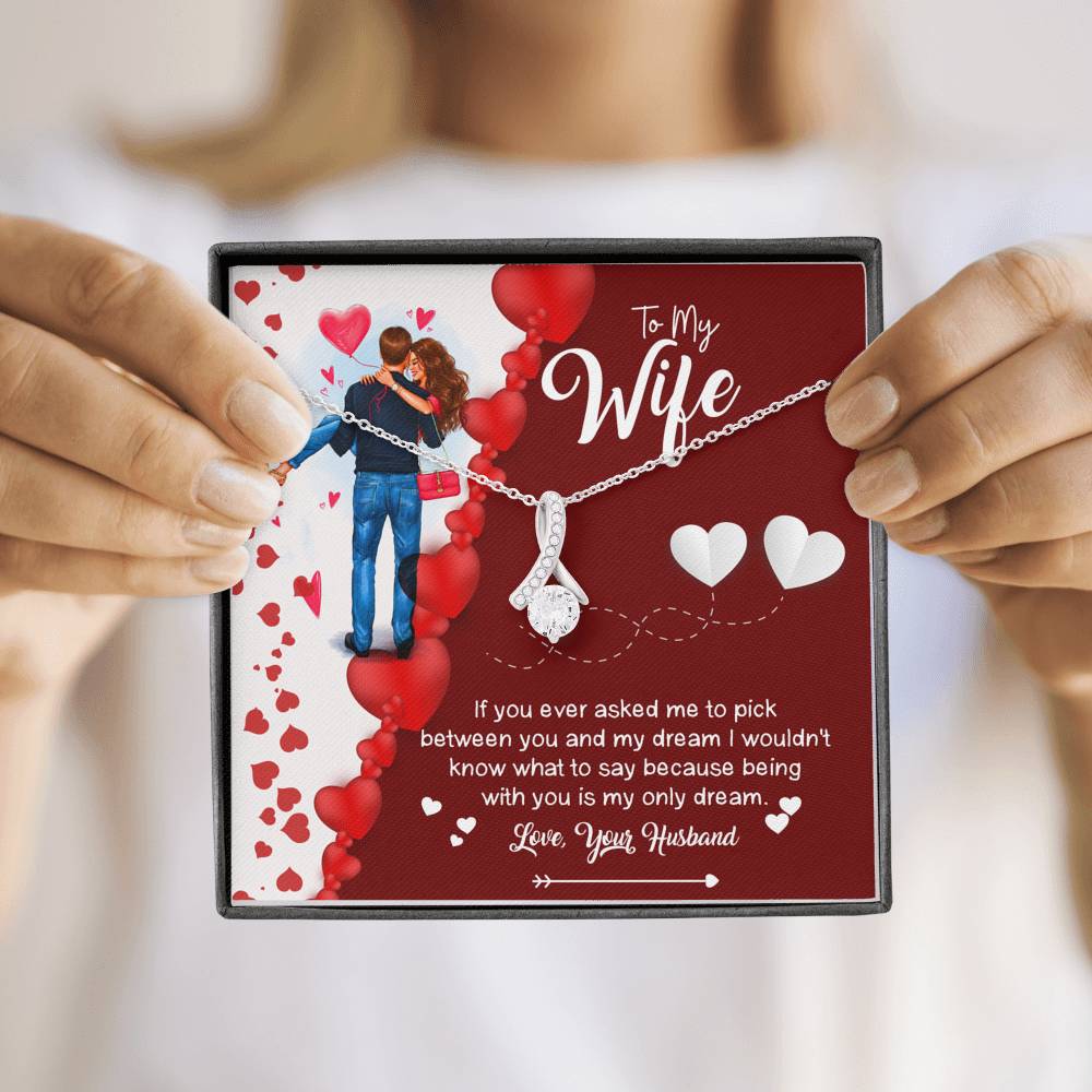 Alluring Beauty Necklace With White Gold Finish, Couple Collection, Jewelry for Her, Necklace With Message Card, Gift for Her, Being With Is My Only Dream