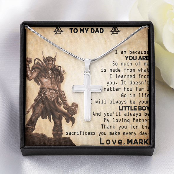 To My Dad, Artisan Crafted Cross Necklace With So Much Of Me Is Made From What I Learned From You Customized Message Card, Father's Day Gift For Him, Jewelry For Him
