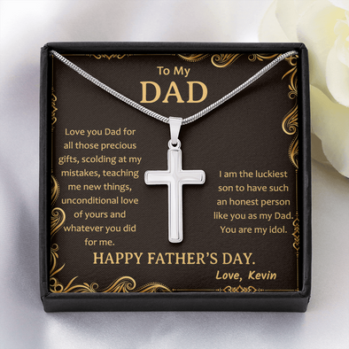 To My Father, Artisan Crafted Cross Necklace With Love You Dad For All The Precious Gifts Message Card, Father's Day Gift For Him, Jewelry For Him, Customized Message Card