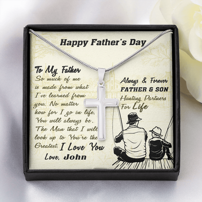 To My Father, Artisan Crafted Cross Necklace With So Much Of Me Is Made From What I've Learned From You Message Card, Father's Day Gift For Him, Jewelry For Him, Customized Message Card