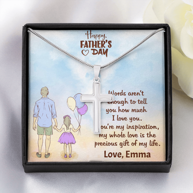 To My Father, Artisan Crafted Cross Necklace With Word's Aren't Enough To Tell You How Much I Love You Message Card, Father's Day Gift For Him, Jewelry For Him, Customized Message Card