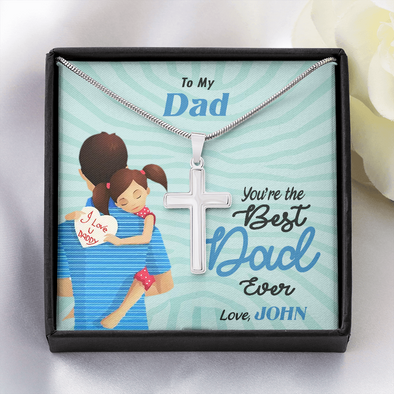 To My Dad, Artisan Crafted Cross Necklace With Customized Message Card, Father's Day Gift For Him, Jewelry For Him, Customized Message Card, Gift For Dad