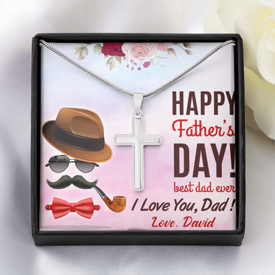To My Dad, Artisan Crafted Cross Necklace With Customized Message Card, Father's Day Gift For Him, Jewelry For Him, Customized Message Card, Artisan-Crafted Stainless Steel Cross Necklace
