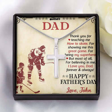 Dear Dad, Artisan Crafted Cross Necklace With Thank You For Showing Me This Great Game Message Card, Father's Day Gift For Him, Jewelry For Him, Customized Message Card