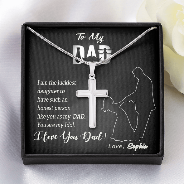 To My Dad, Artisan Crafted Cross Necklace With I Am The Luckiest Daughter Customized Message Card, Father's Day Gift For Him From Daughter, Jewelry For Him, Gift For Dad