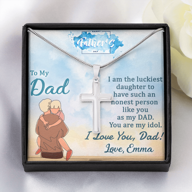 To My Dad, Artisan Crafted Cross Necklace With I Am The Luckiest Daughter Message Card, Father's Day Gift For Him, Jewelry For Him, Customized Message Card, Gift From Daughter