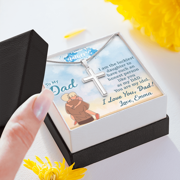 To My Dad, Artisan Crafted Cross Necklace With I Am The Luckiest Daughter Message Card, Father's Day Gift For Him, Jewelry For Him, Customized Message Card, Gift From Daughter