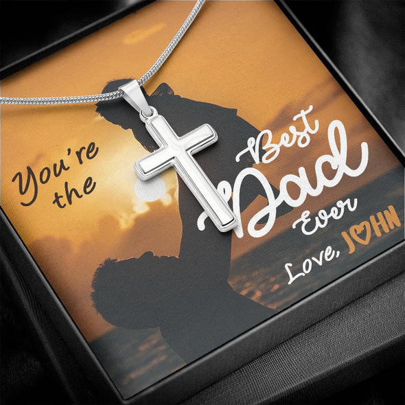 To My Dad, Artisan Crafted Cross Necklace With You're The Best Dad Ever Message Card, Father's Day Gift For Him, Customized Message Card, Artisan-Crafted Stainless Steel Cross Necklace, Jewelry For Him