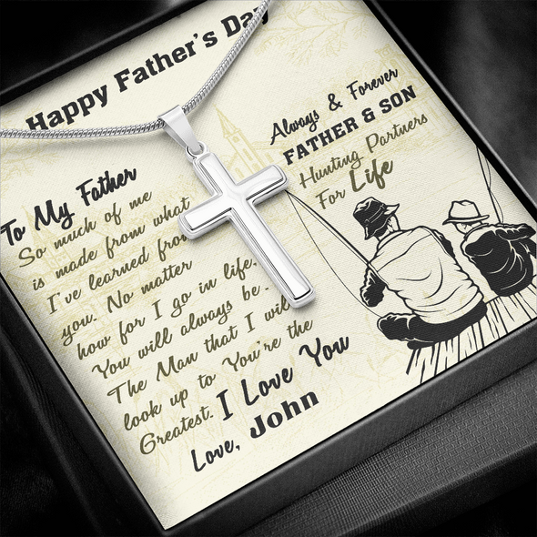 To My Father, Artisan Crafted Cross Necklace With So Much Of Me Is Made From What I've Learned From You Message Card, Father's Day Gift For Him, Jewelry For Him, Customized Message Card