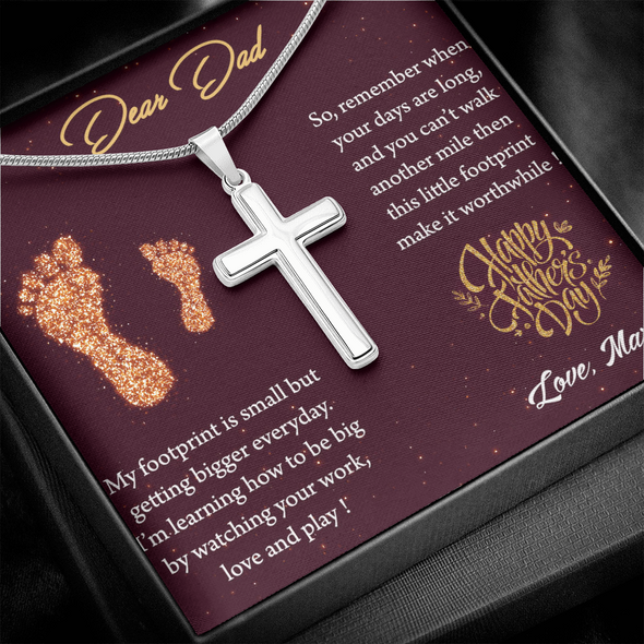 Dear Dad, Artisan Crafted Cross Necklace With I'm Learning How To Be Big By Watching You Work Message Card, Father's Day Gift For Him, Jewelry For Him, Customized Message Card