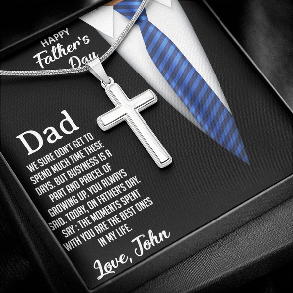 Dear Dad, Artisan Crafted Cross Necklace With Customized Message Card, Father's Day Gift For Him, Artisan-Crafted Stainless Steel Cross Necklace For Him