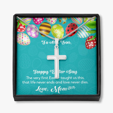 To My Son, White Gold Finish Cross Necklace, Silver necklace for Him From Mother, Pendant For Easter Day