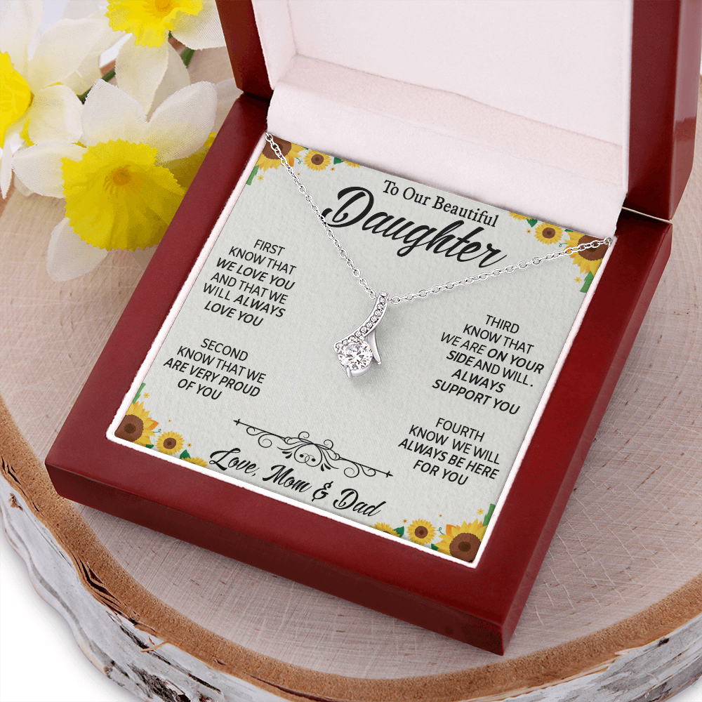 To Our Beautiful Daughter, Alluring Beauty Necklace With Know That We Love You Message Card, Daughter's Day, Birthday Gift For Her, Jewelry For Her, Necklace For Her, Pendant For Her