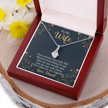 To My Beautiful Wife, Alluring Beauty Necklace With Our Journey Through Life Means Everything To Me Customized Message Card, Birthday, Gift For Her, Jewelry For Her, Pendant For Her