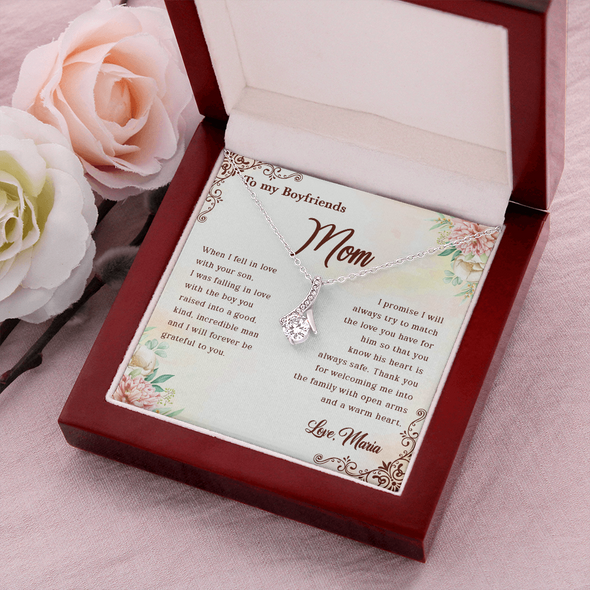 To My Boyfriend's Mom, Alluring Beauty Necklace With I Will Forever Be Grateful To You Message Card, Mother's Day Gift, Anniversary Gift, Birthday Gift, Jewelry For Her, Customized Message Card