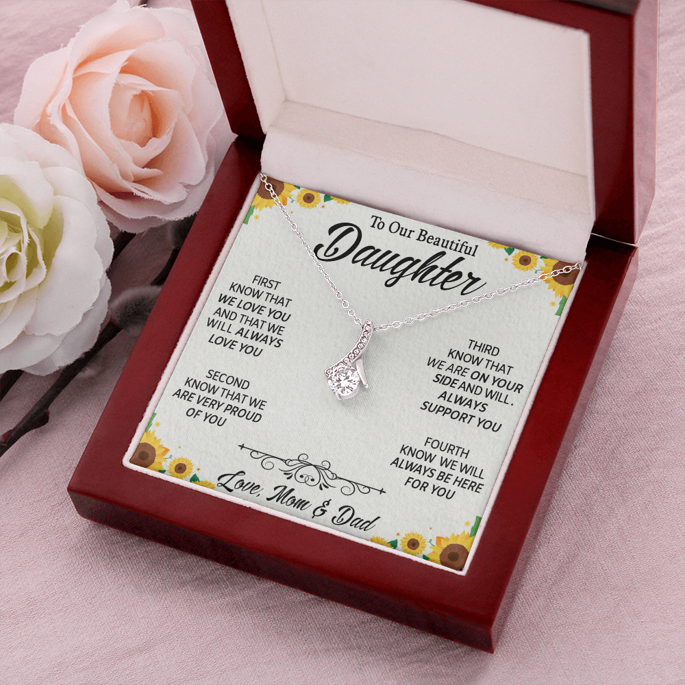To Our Beautiful Daughter, Alluring Beauty Necklace With Know That We Love You Message Card, Daughter's Day, Birthday Gift For Her, Jewelry For Her, Necklace For Her, Pendant For Her
