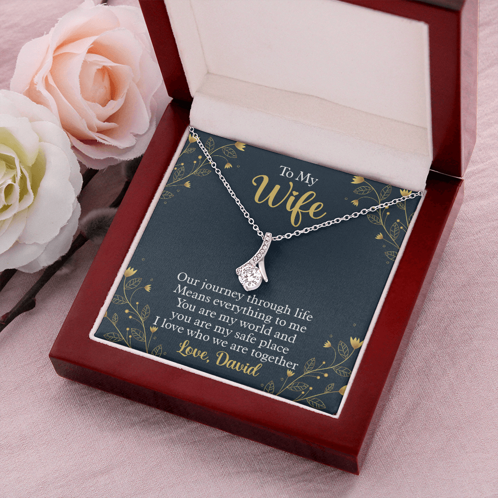 To My Beautiful Wife, Alluring Beauty Necklace With Our Journey Through Life Means Everything To Me Customized Message Card, Birthday, Gift For Her, Jewelry For Her, Pendant For Her