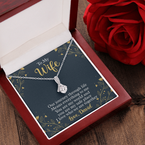 To My Beautiful Wife, Alluring Beauty Necklace With Our Journey Through Life Means Everything To Me Customized Message Card, Birthday, Gift For Her, Jewelry For Her, Pendant For Her